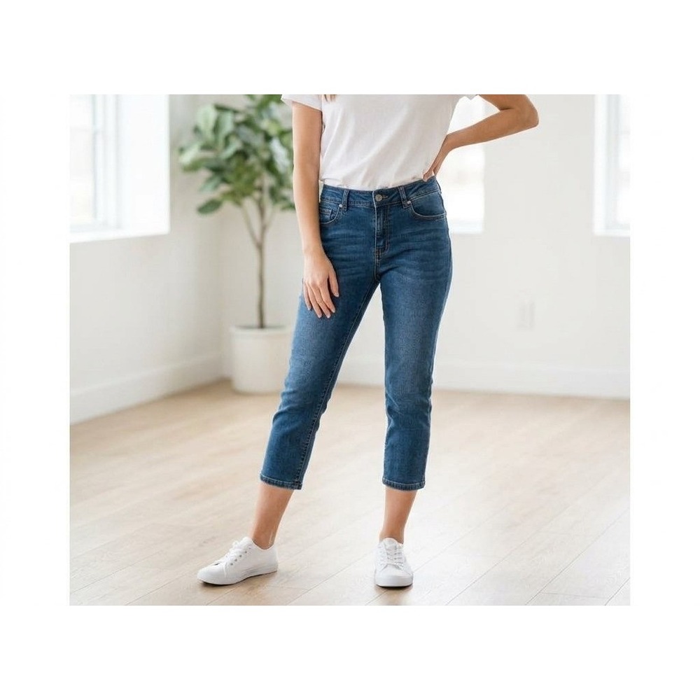 Tahari Women 10/30 Blue Denim Crop Jeans Cotton Blend Stretch Casual Modern